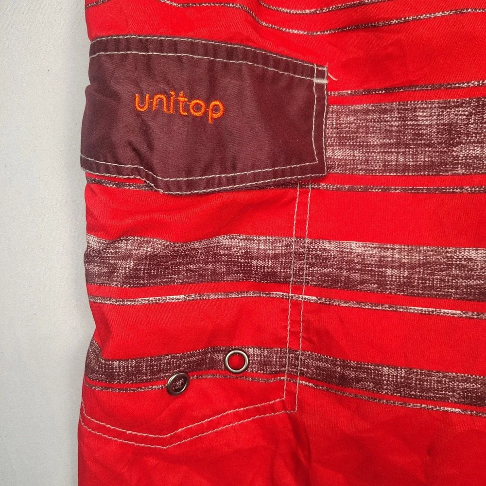 Unitop Board Shorts Mens 34 Red Burgundy Striped Cargo Pocket Polyester